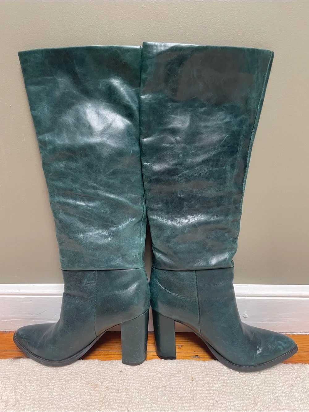 Nine West Teal Leather Over-the-Knee Block Heel Boots